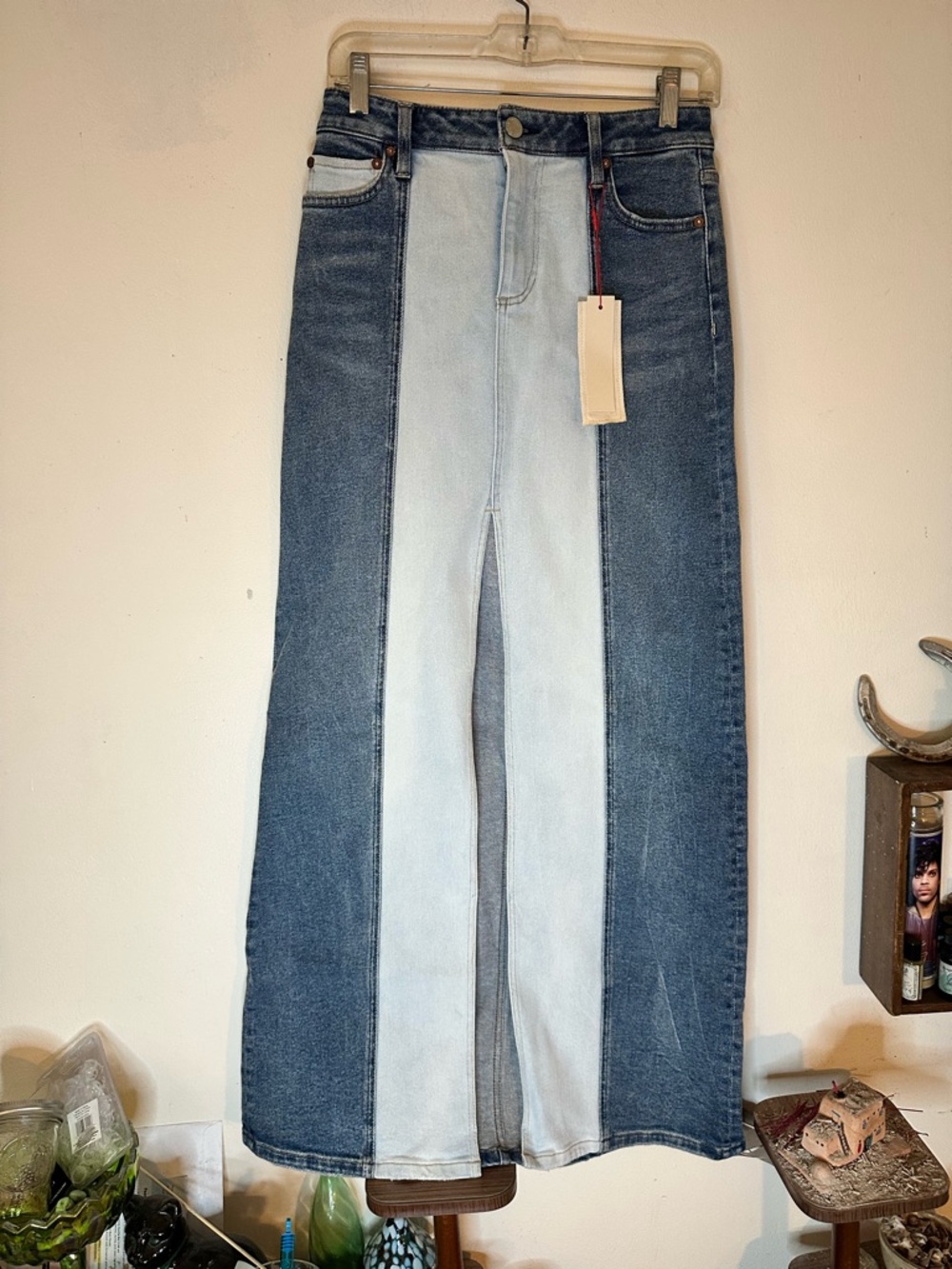 Alice + Olivia Long Denim Skirt w Slit Size 25 NWT